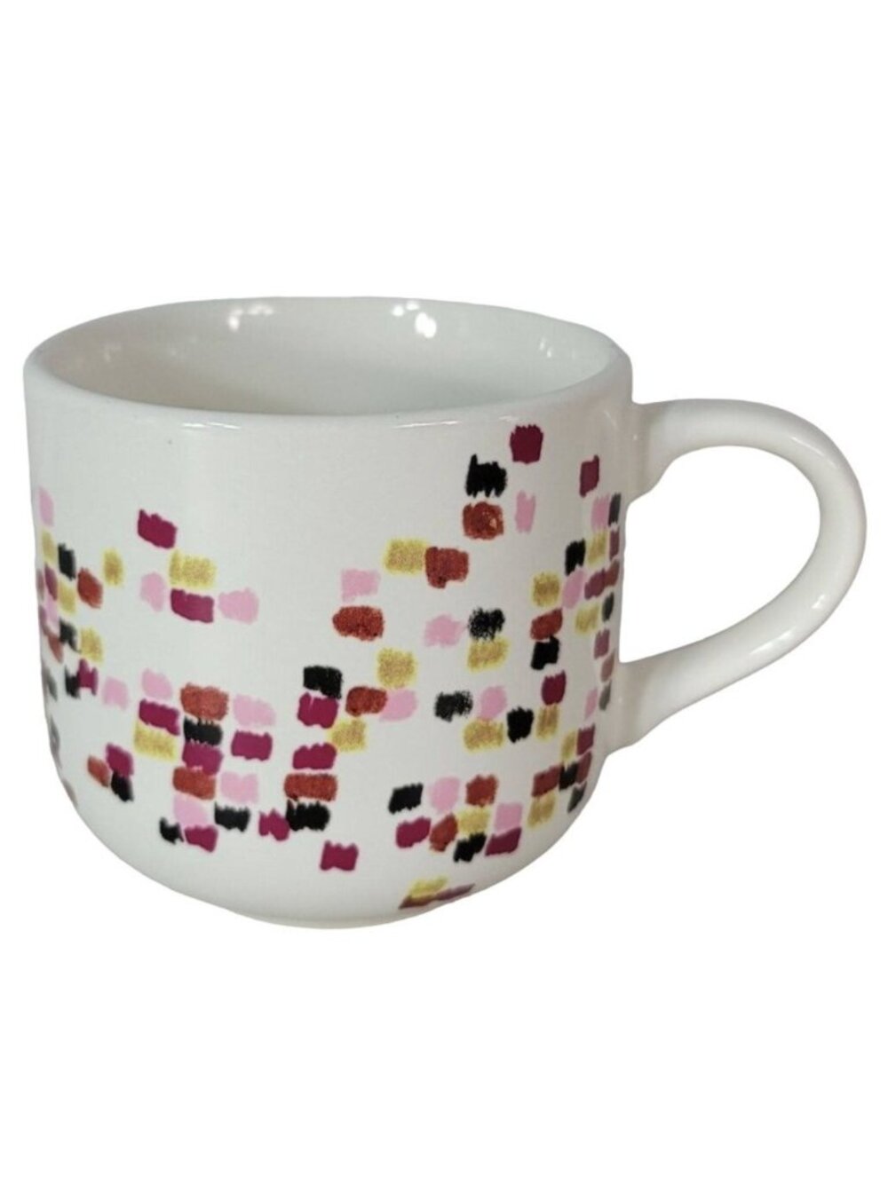 Anthropologie Mosaic Pattern Mug Paint Brushstrokes Cream Purple Red Pink Japan